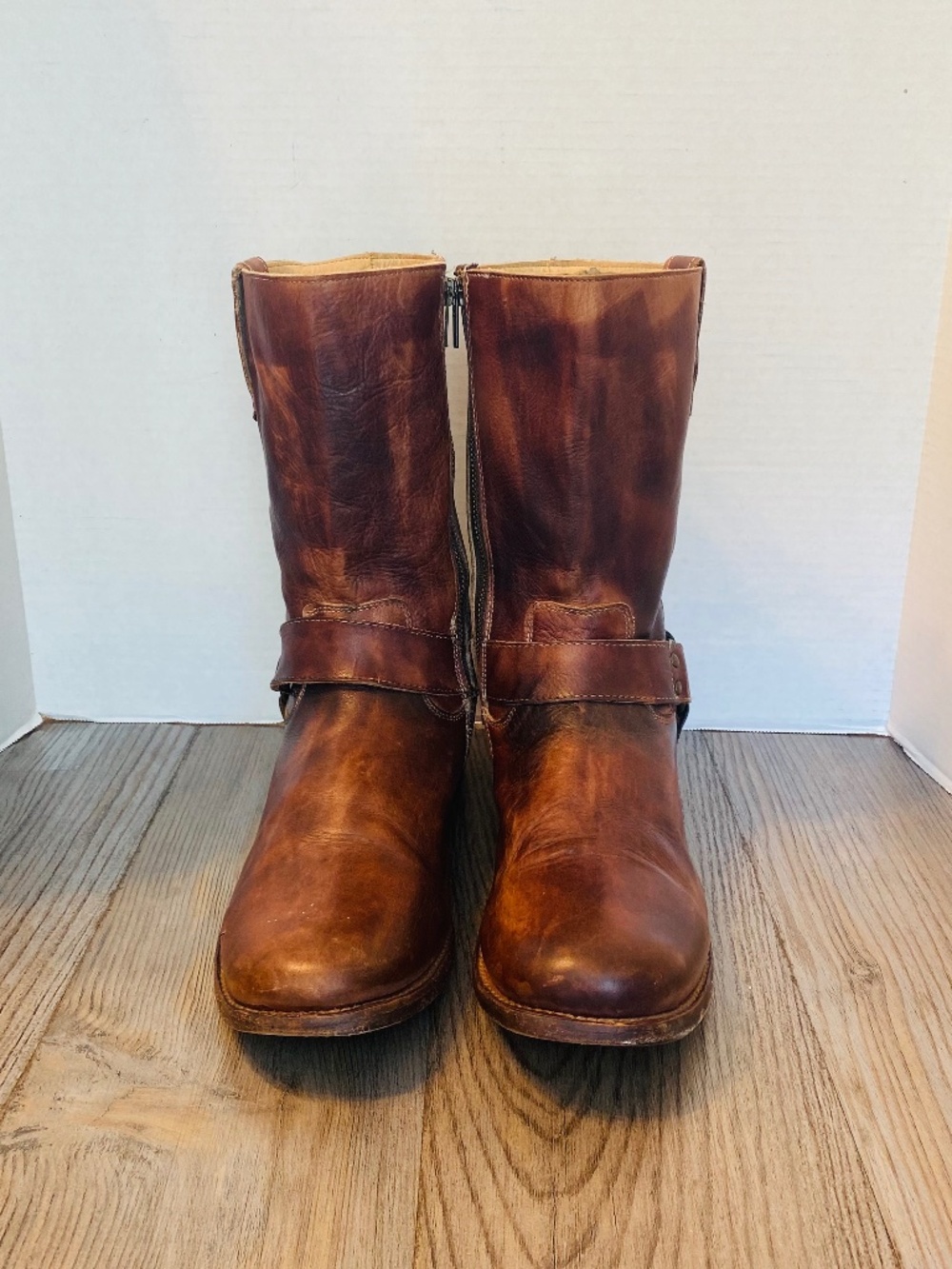 Bed Stu Handmade Made Brown Leather Harness Biker Boots, 9.